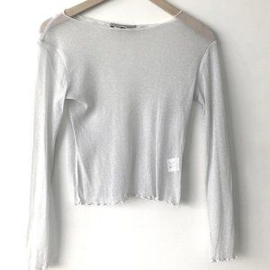 BRANDY MELVILLE RENE GLITTER TOP / WHITE/SILVER